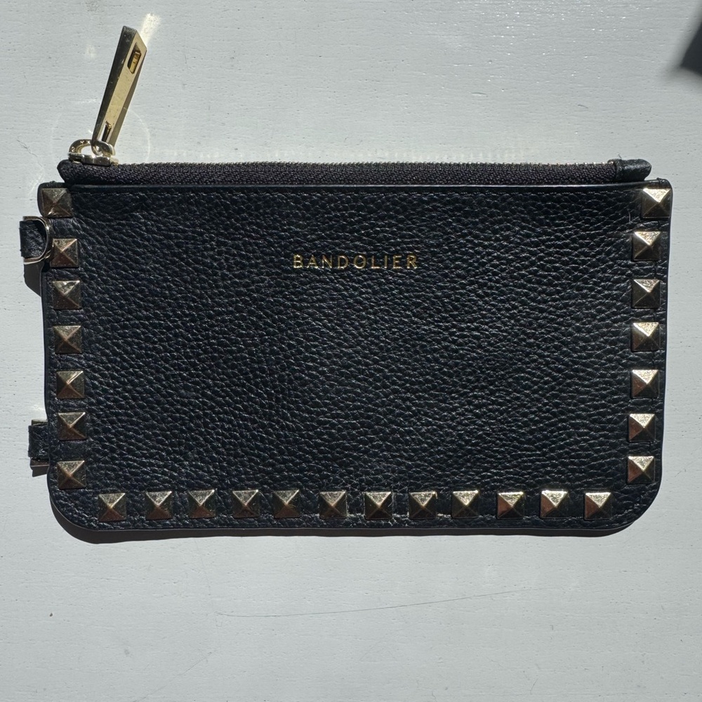 Bandolier Black Leather Pouch with Gold Studs
